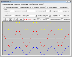 2D-Simulation der Überlagerung zweier eindimensionaler Wellen 